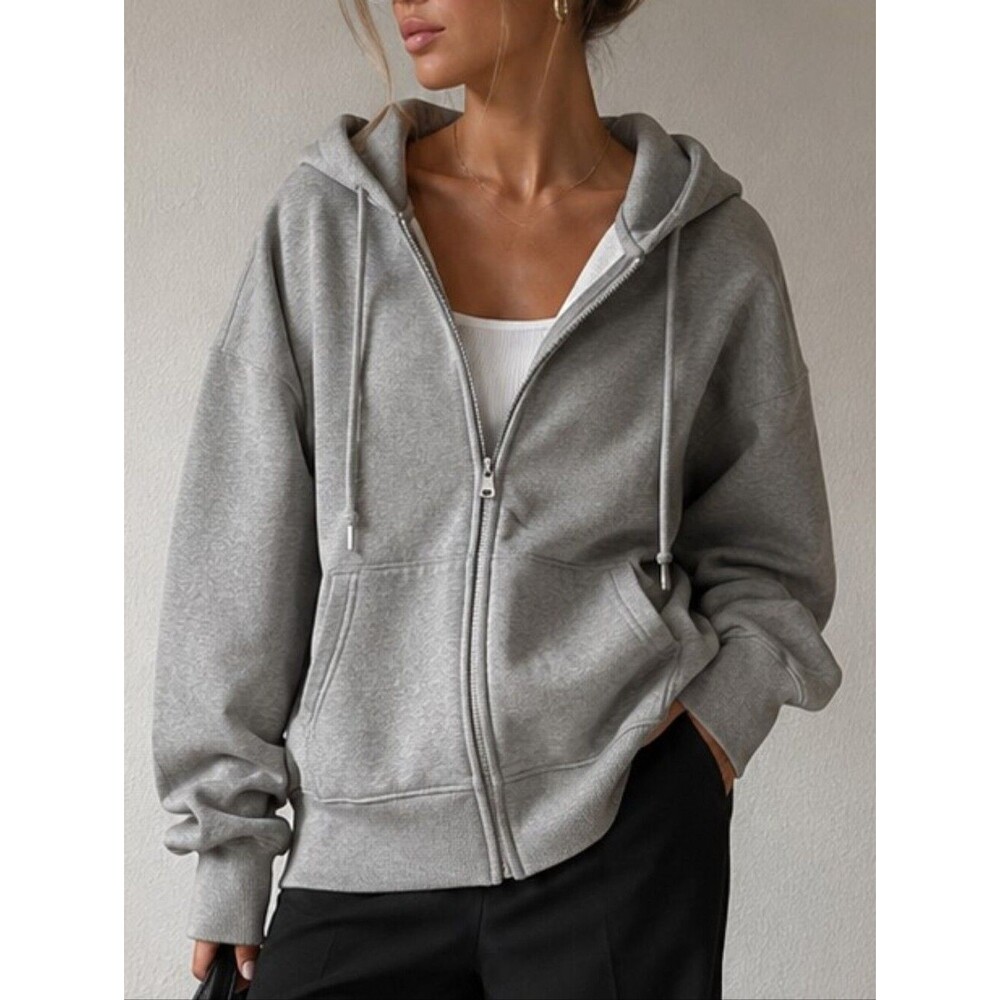 Aritzia Tna Cozy Sweatfleece Perfect Zip Hoodie Gray Size 2 Fit M/L Oversized